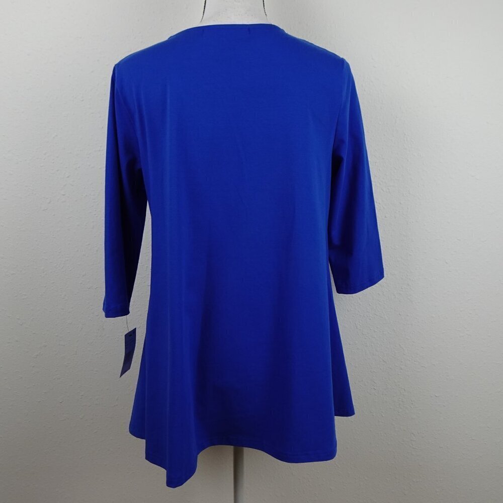 Calessa Embroidered Tunic Top Women's Size S Blue Loose Fit V-Neck - Picture 4 of 8